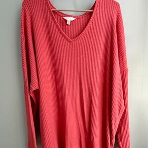 V-Neck Ribbed Sweater in Coral